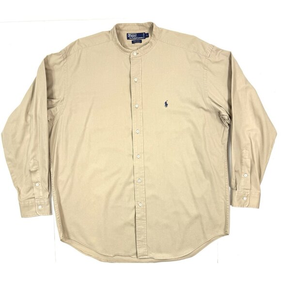 Vintage Polo Ralph Lauren Shirt Mens Size Large Postboy Band Collar Khaki 90s